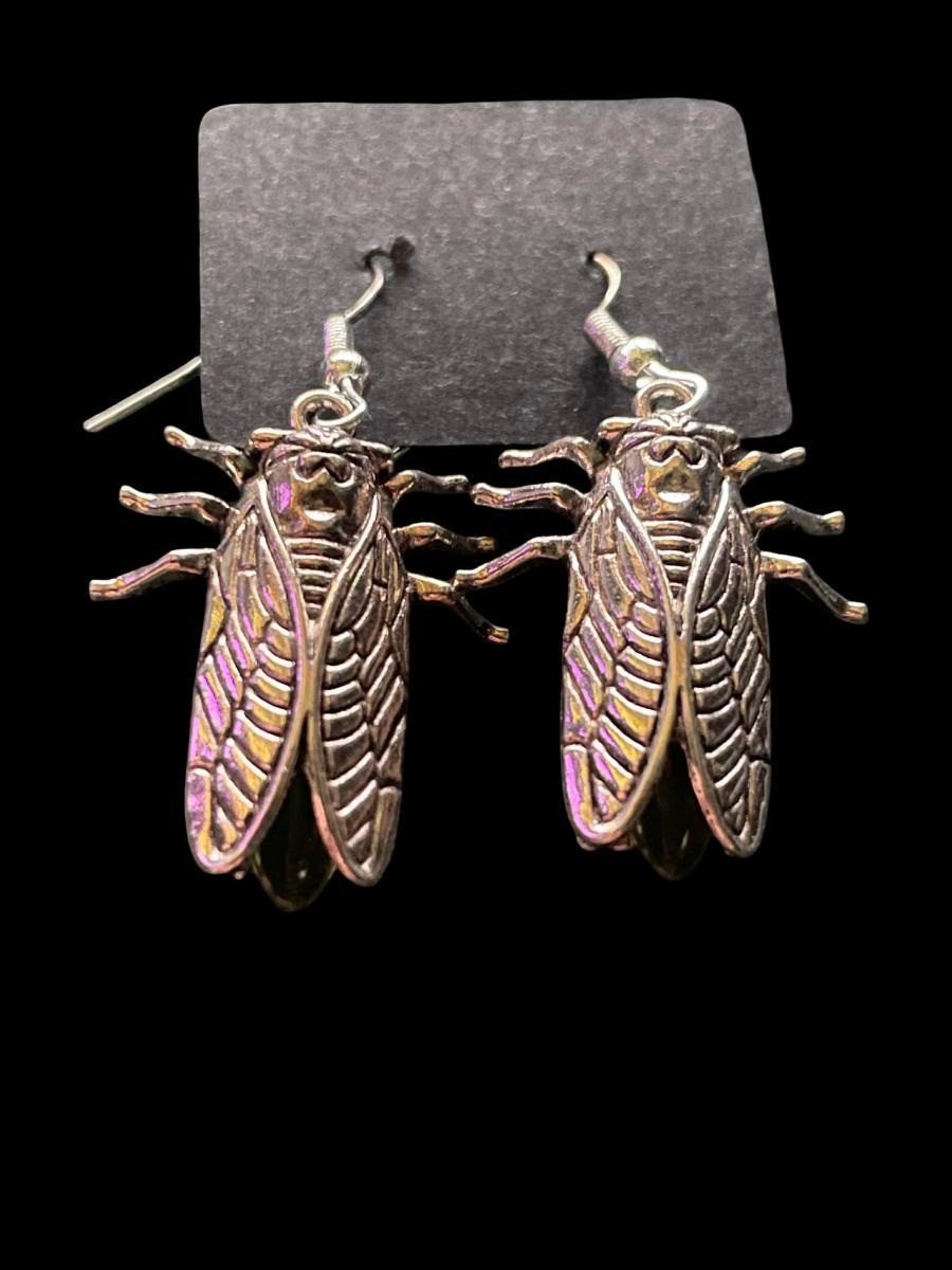 Uranium Glass (Firefly) Earrings | UV Glowing Green Cicada Vaseline Bug Jewelry | Glow-In-The-Dark Luminous Insect | Includes One Pair