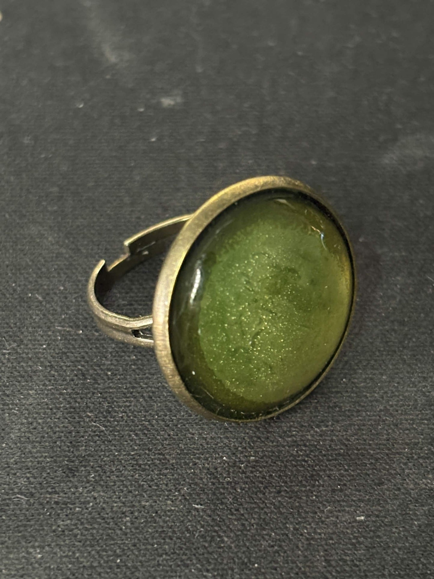 Uranium Glass Bronze Ring (Adjustable Size) | Yellow Vaseline Glass With Old Vintage Frame | Glows Under UV Light