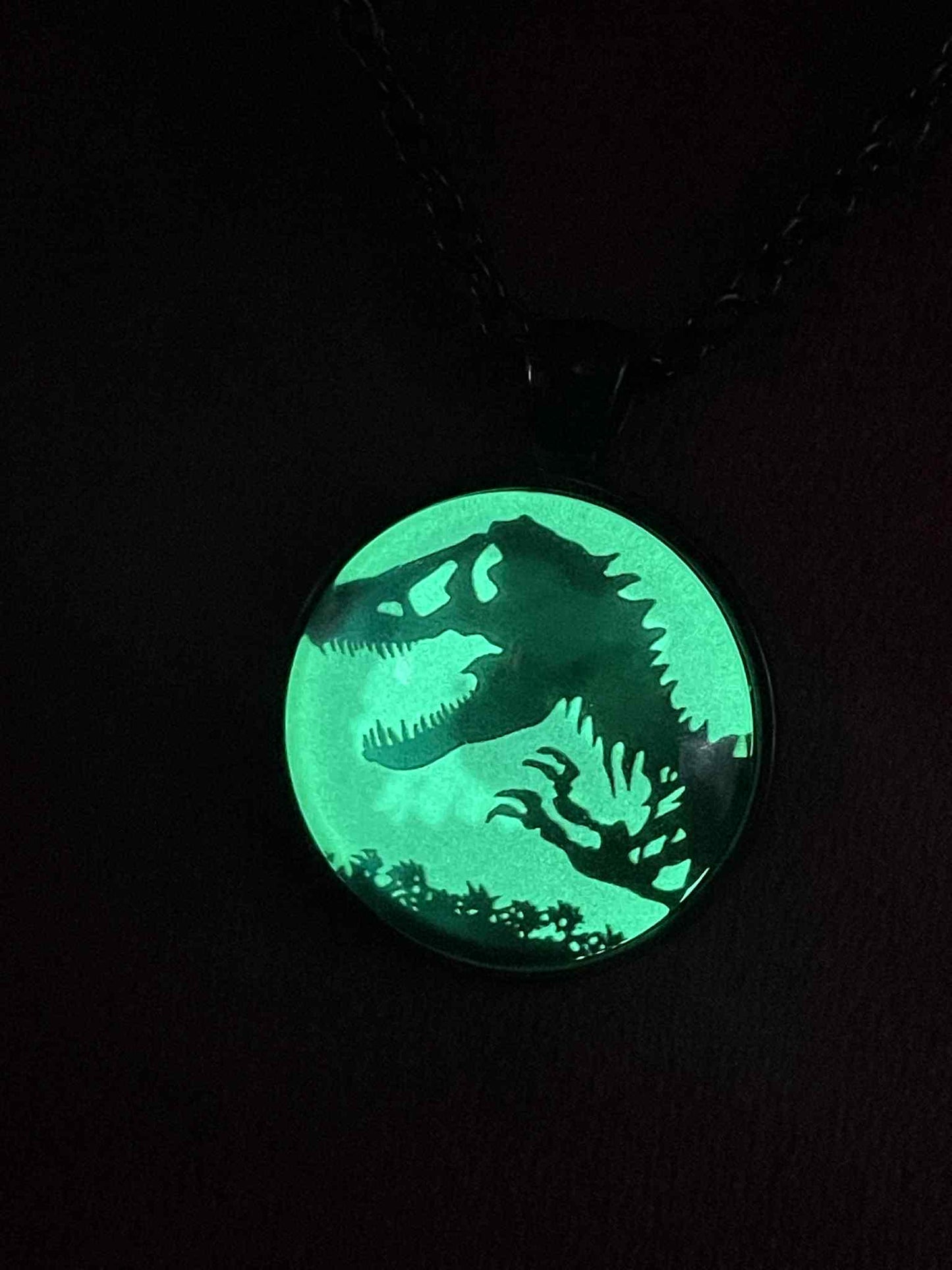 Glowing Round Necklace With Picture | Green Fluorescent Pendant Made of Phosphorous | Glows In The Dark | Stainless Steel Luminous Jewelry