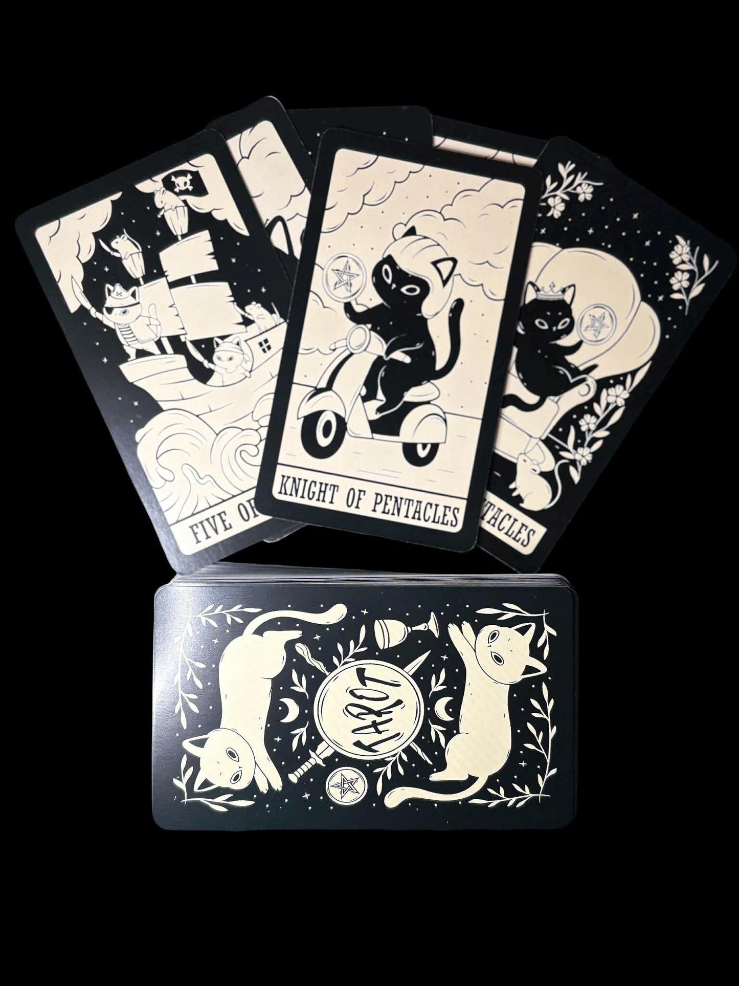 Cute Kitty Tarot Deck | 78 Black & White Cards | Cat Lover Gift | Mystical Tarot Cards | Unique Divination Deck | Gothic Cat Design