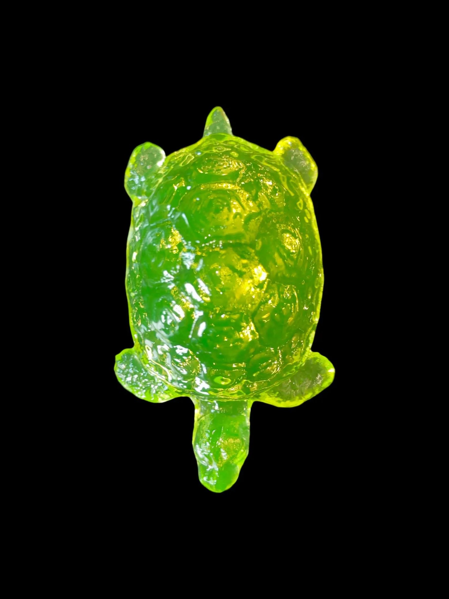 Uranium Glass Turtle Figurine | Yellow Vaseline Glass Animal Statue | Glowing Under UV Light | Czech Depression Glass Art | Vintage Atomic Collectible