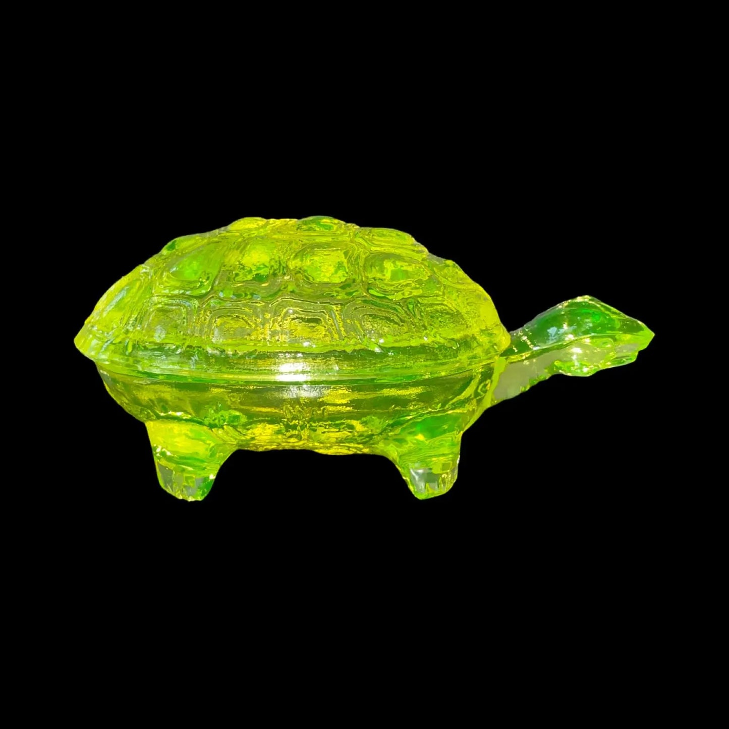Vaseline Turtle Trinket Box | Yellow Uranium Glass Figurine | Czech Fluorescent Depression Glass | Glows Brightly Green Under UV Light