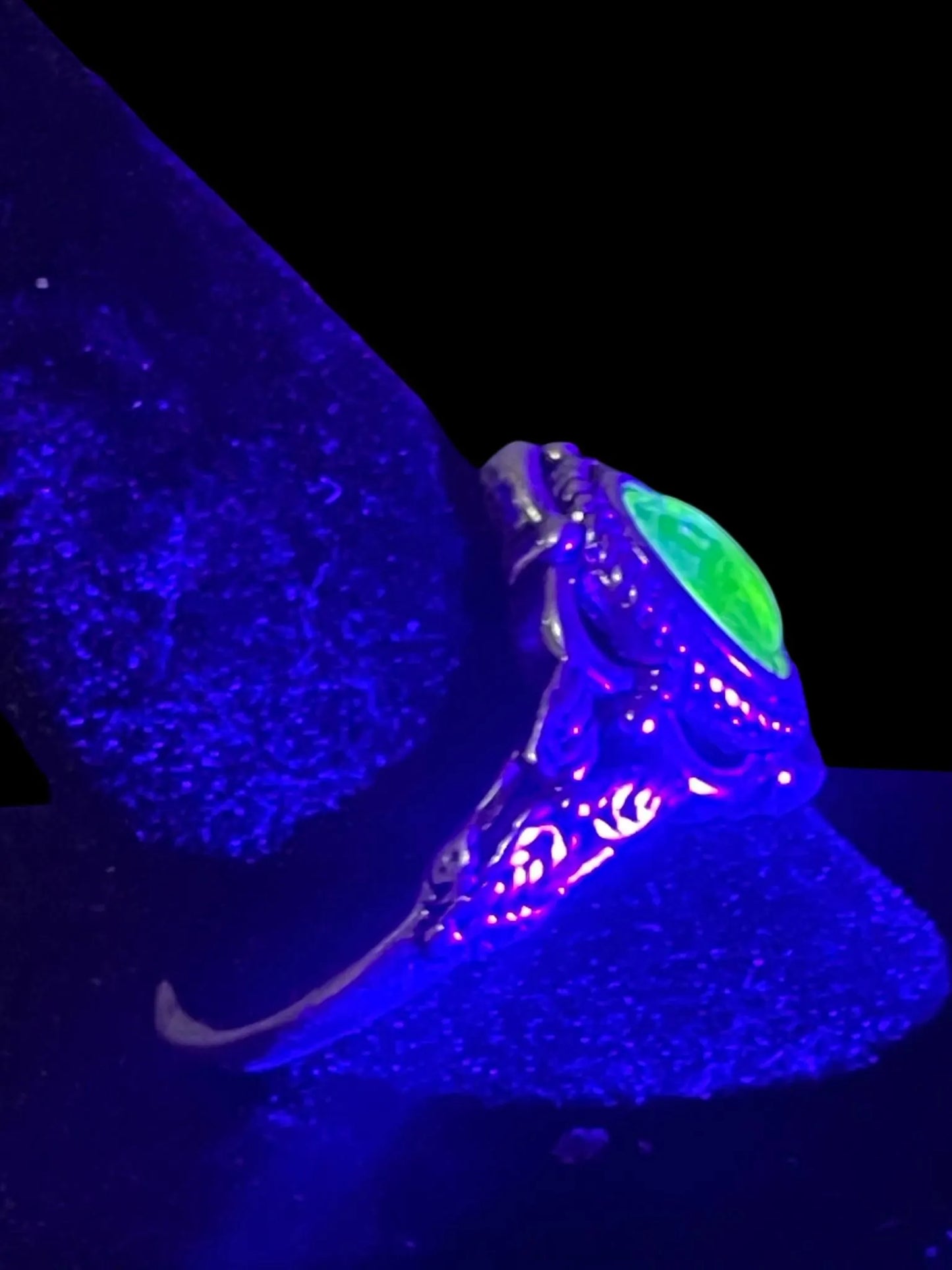 Handmade Uranium Glass Vaseline Yellow Cabochon Ring Size 7.8 | Oval Jewelry Glowing Under UV Light | Radioactive Art Deco Style