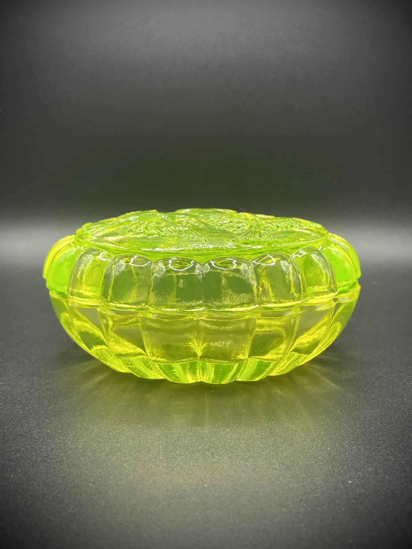 Holy (Dove) Jewelry Box | Yellow Uranium Glass Vaseline Trinket Bird Ornament | Glows Brightly Green Under UV Light | Flying Pigeon Design