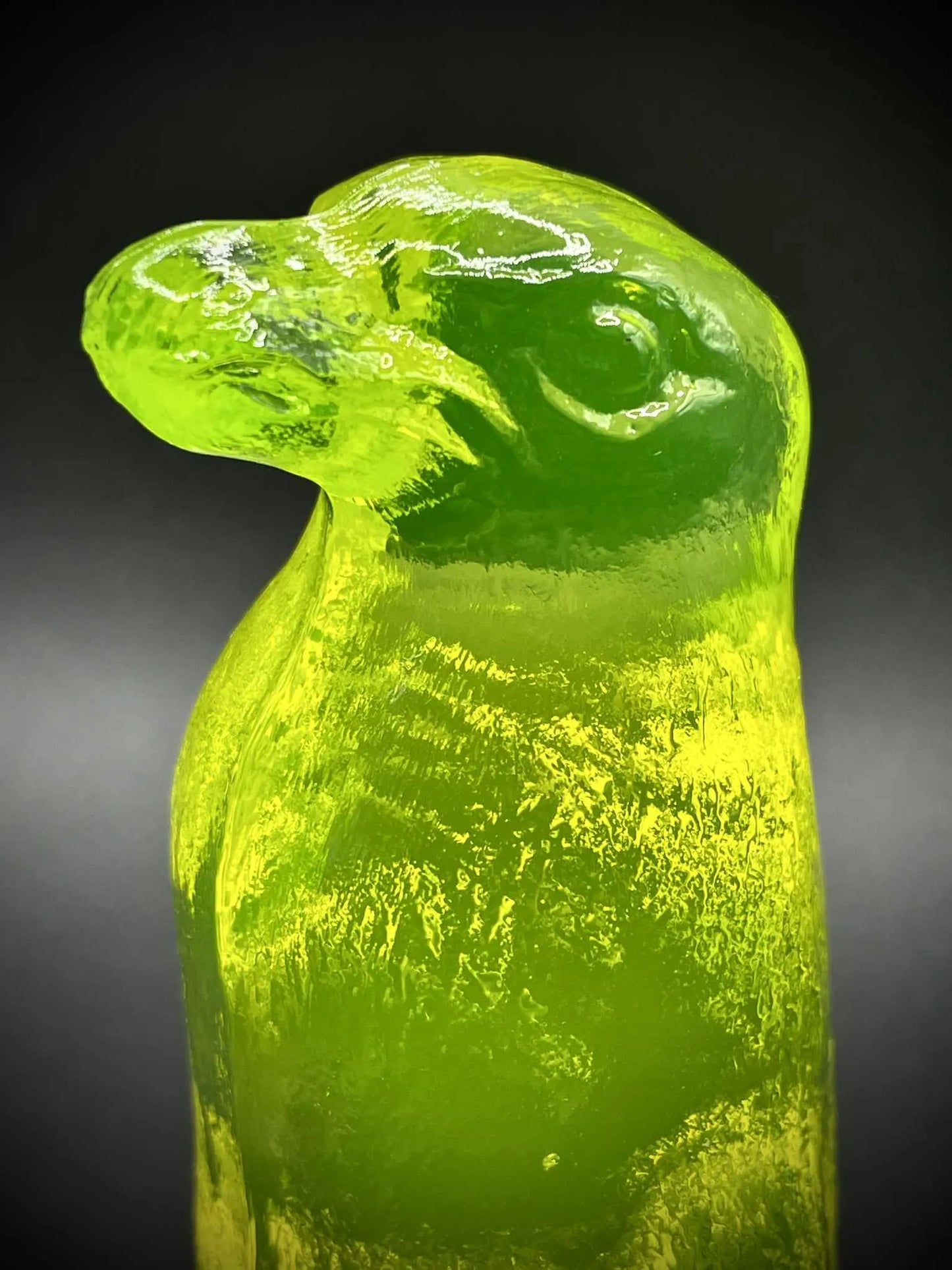 Uranium Glass Penguin Figurine | Vaseline Antarctic Animal Statue | Glowing Green UV Reactive Collectible | Spheniscidae Aquatic Flightless Bird Art
