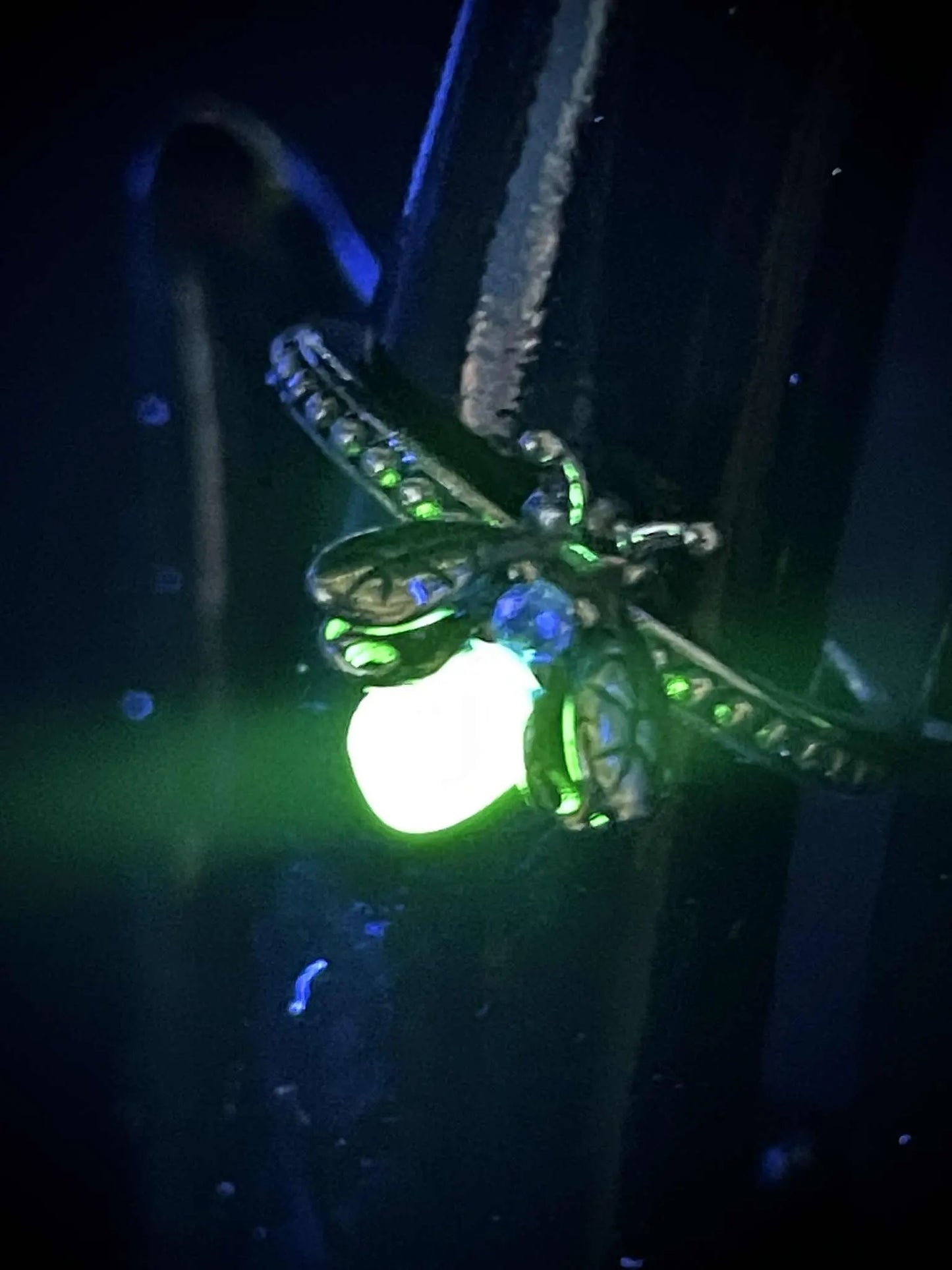 Uranium Glass Firefly Ring (Sizes 7 & 8) | Yellow Vaseline Glass Insect Jewelry | Glows Brightly Under UV Light | Silver Luminous Miniature Bug
