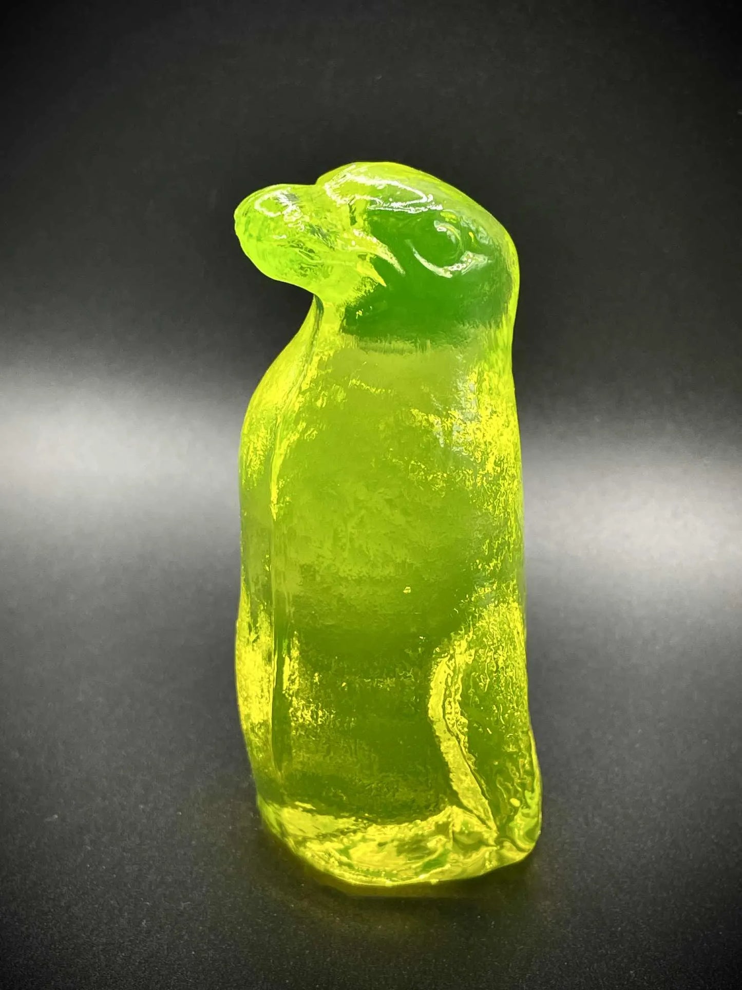 Uranium Glass Penguin Figurine | Vaseline Antarctic Animal Statue | Glowing Green UV Reactive Collectible | Spheniscidae Aquatic Flightless Bird Art