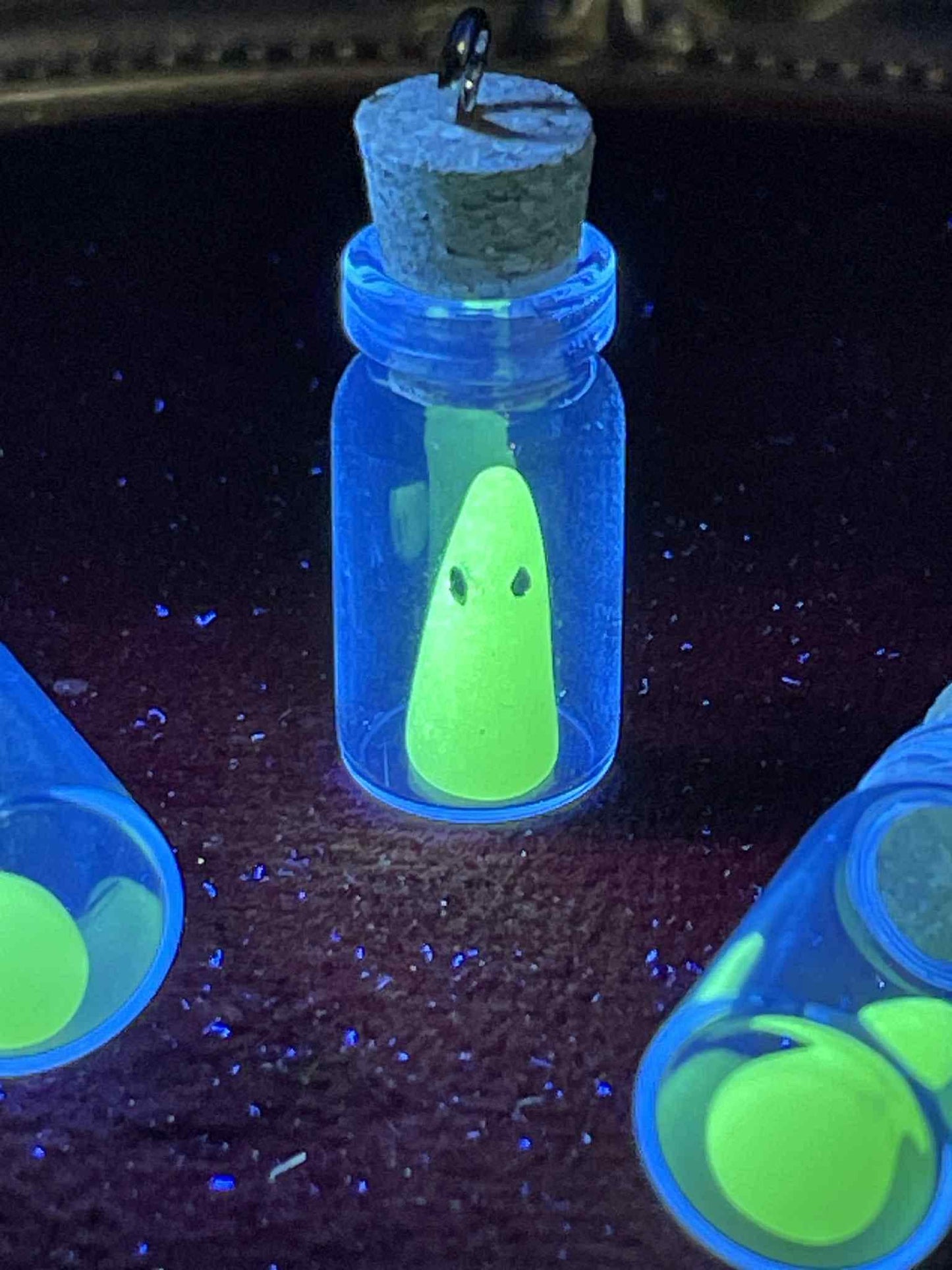 3 Glowing Ghosts In The Bottle | Glow In The Dark | Phosphorescent Figurine Accessory for Necklaces, Pendants, Keys & Night Visibility