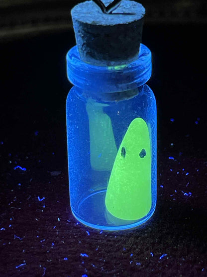 3 Glowing Ghosts In The Bottle | Glow In The Dark | Phosphorescent Figurine Accessory for Necklaces, Pendants, Keys & Night Visibility