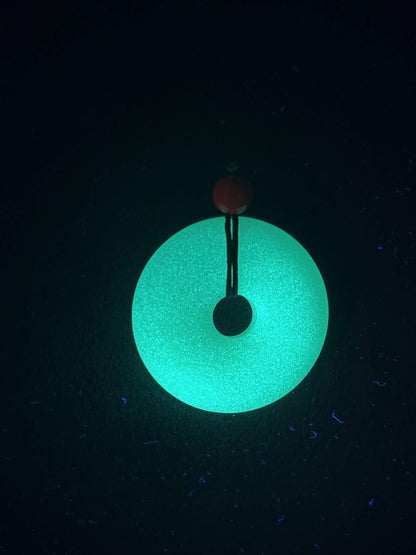Glowing Donut Shaped Necklace | Green Fluorescent Pendant | Glows In The Dark | Beautiful Phosphorous Jewelry