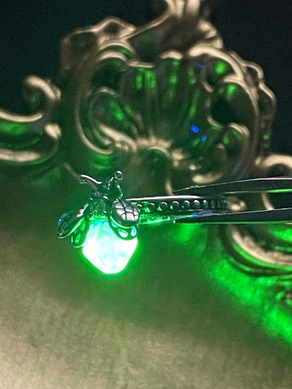Uranium Glass (Firefly) Ring | Yellow Vaseline Bug Jewelry | It Glows Neon Green Under UV Light | Metallic Glow-In-The-Dark Luminous Insect