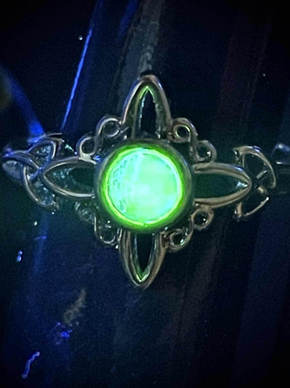 Uranium Glass (Faceted) Ring (Size 7) | Yellow Vaseline Glass Luminous Moon Star | It Glows Under UV Light | Handmade Silver Jewelry