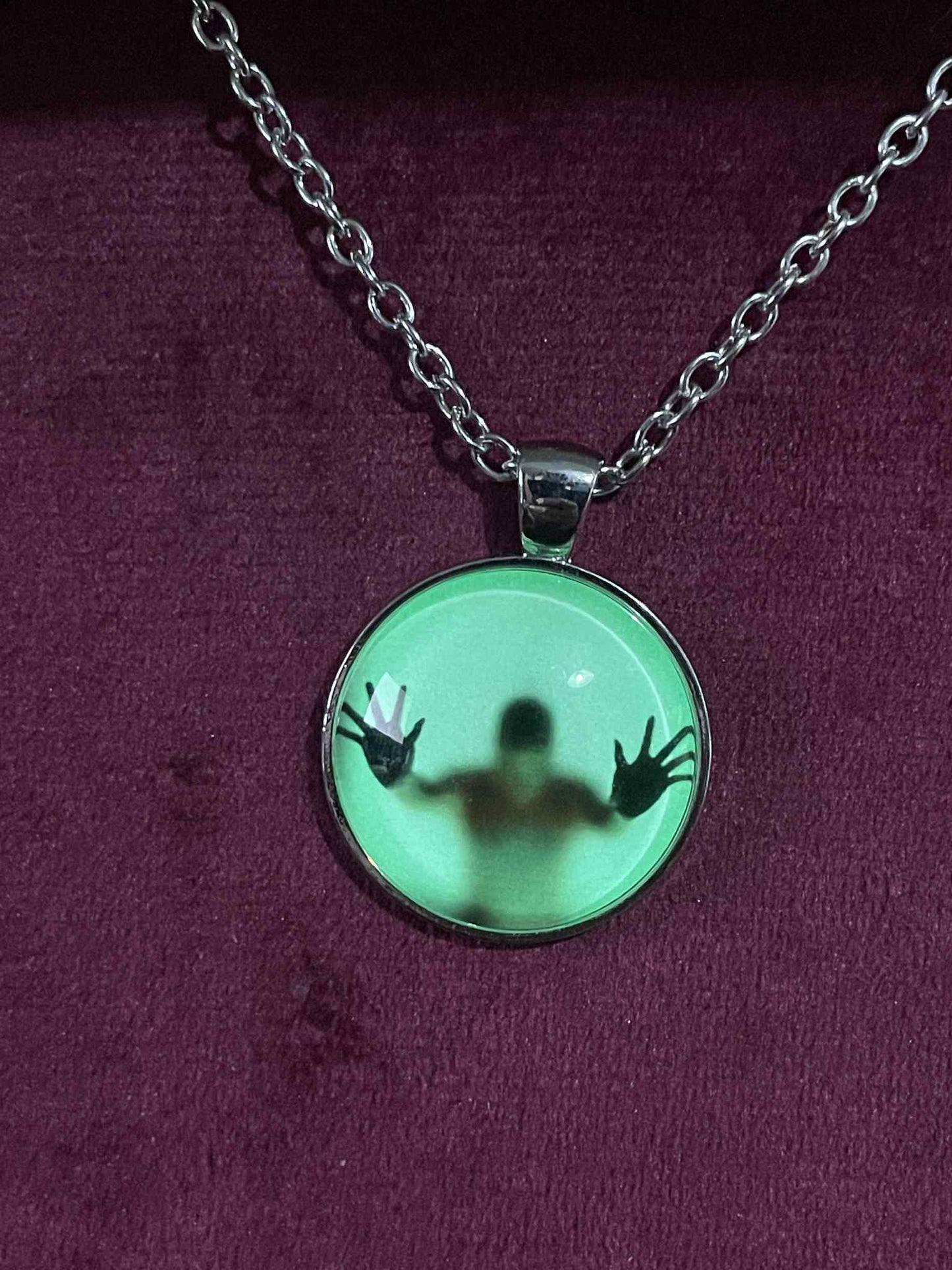 Glowing Round Necklace With Picture | Green Fluorescent Pendant Made of  Phosphorous | Glows In The Dark | Stainless Steel Luminous Jewelry