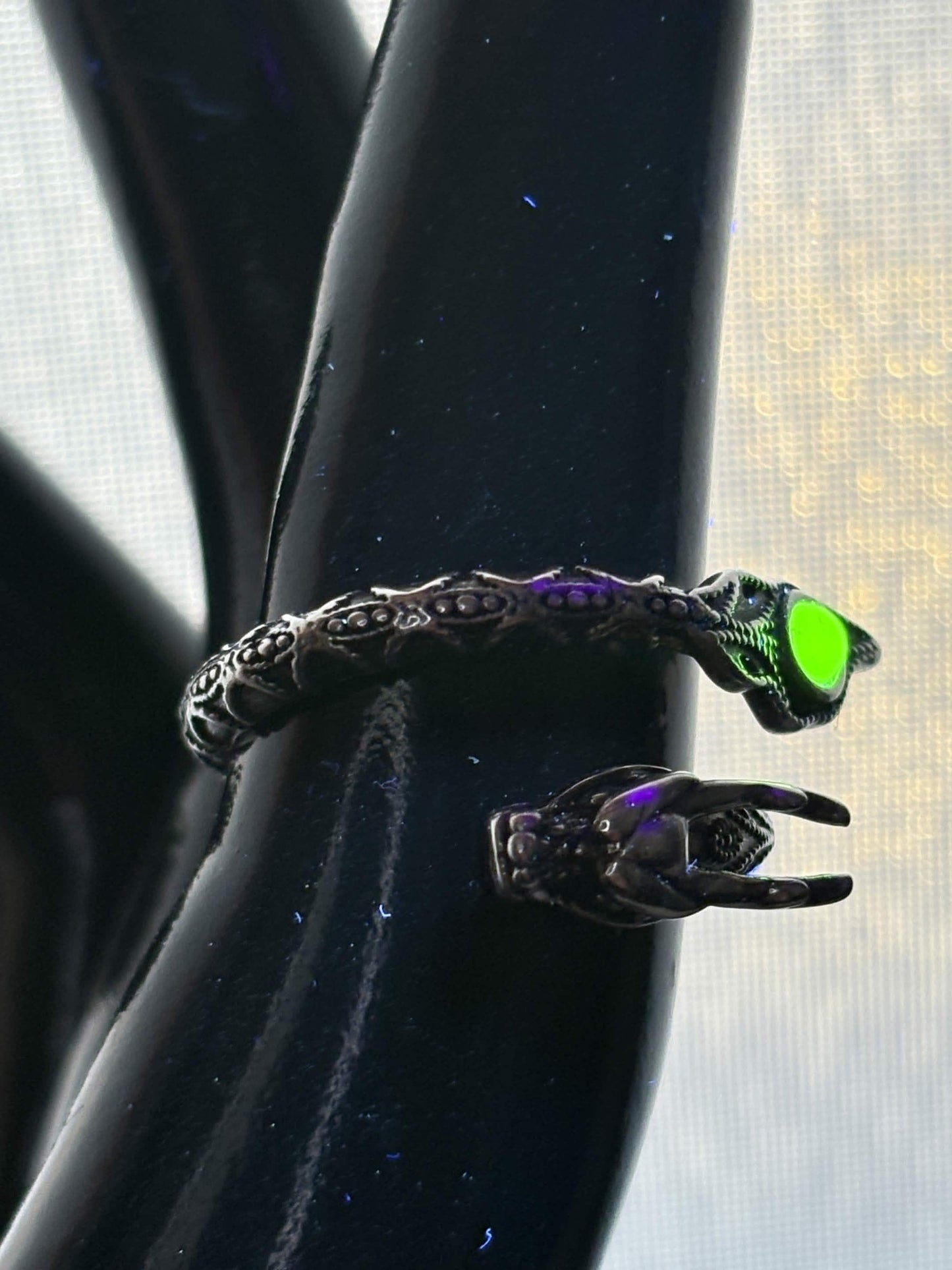 Uranium Glass (Dragon) Ring (Adjustable Size) | Yellow Vaseline Glass With Sterling Silver 925 Frame | Glows Under UV Light