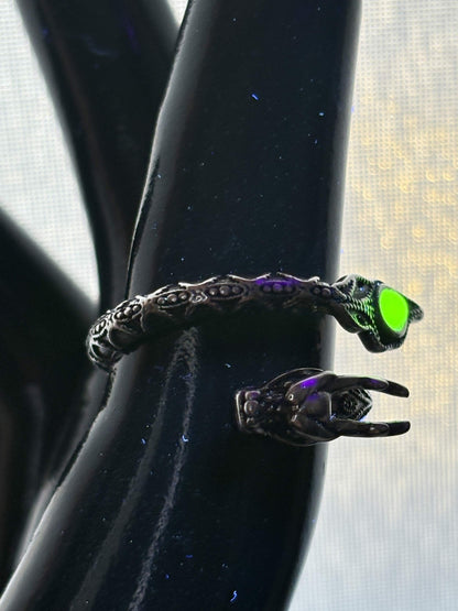 Uranium Glass (Dragon) Ring (Adjustable Size) | Yellow Vaseline Glass With Sterling Silver 925 Frame | Glows Under UV Light