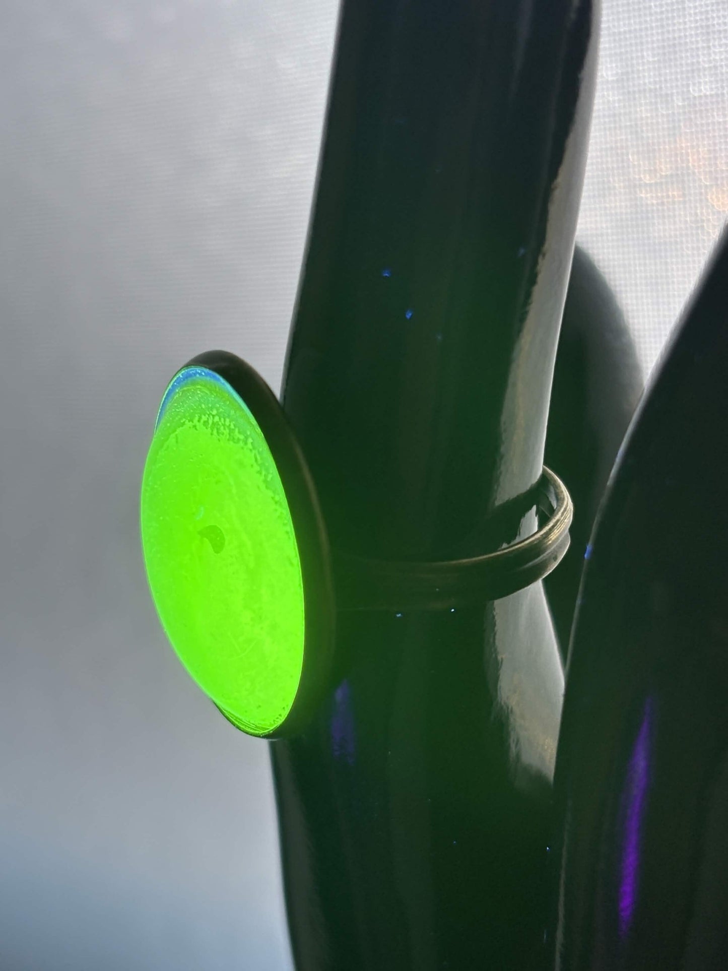 Uranium Glass Bronze Ring (Adjustable Size) | Yellow Vaseline Glass With Old Vintage Frame | Glows Under UV Light