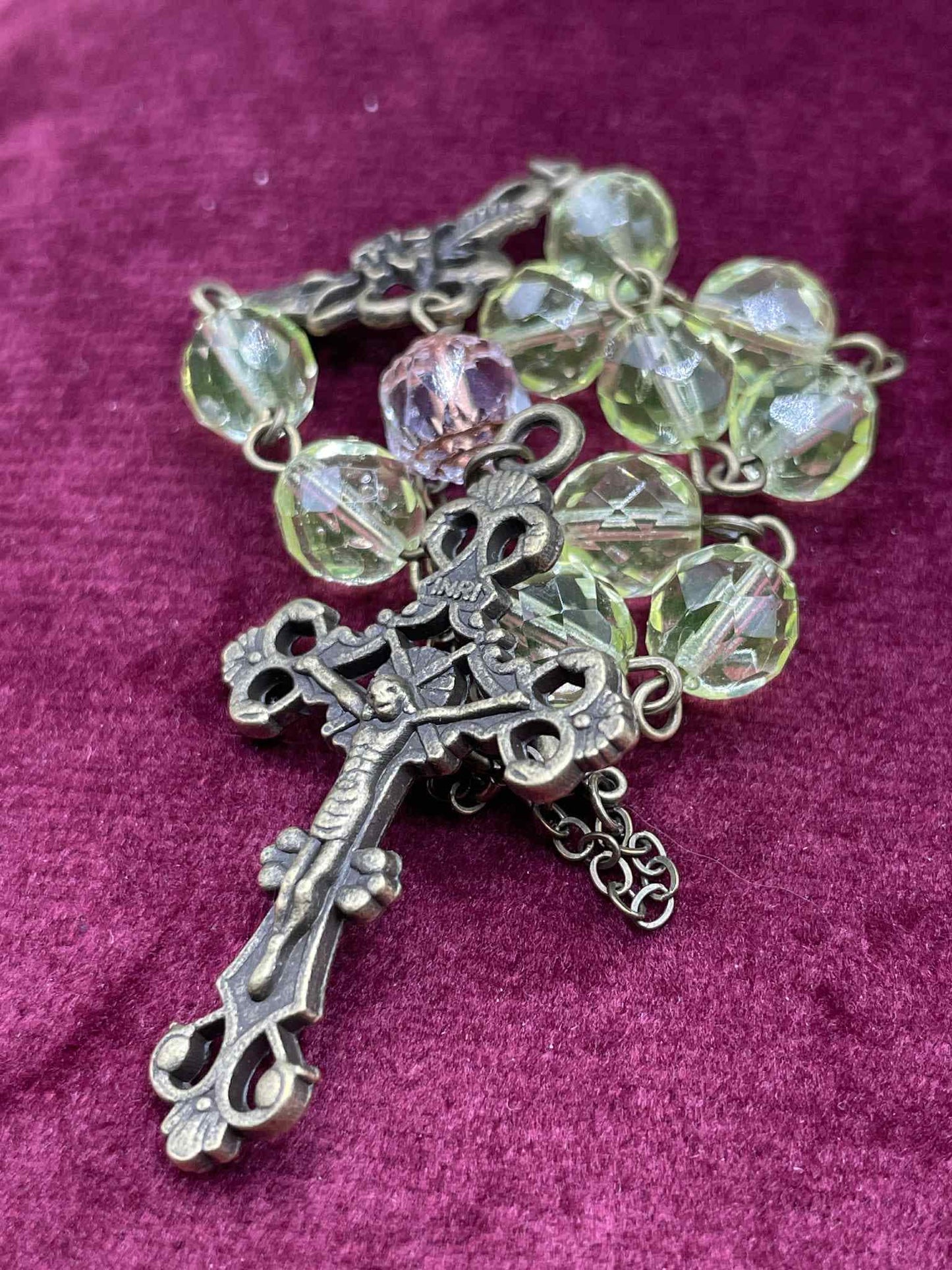 Glowing Small Uranium Glass Rosary (One-Decade) | Luminous Green Vaseline Beads | Pocket Prayer Ten-Beads | Handmade Spiritual Jewelry