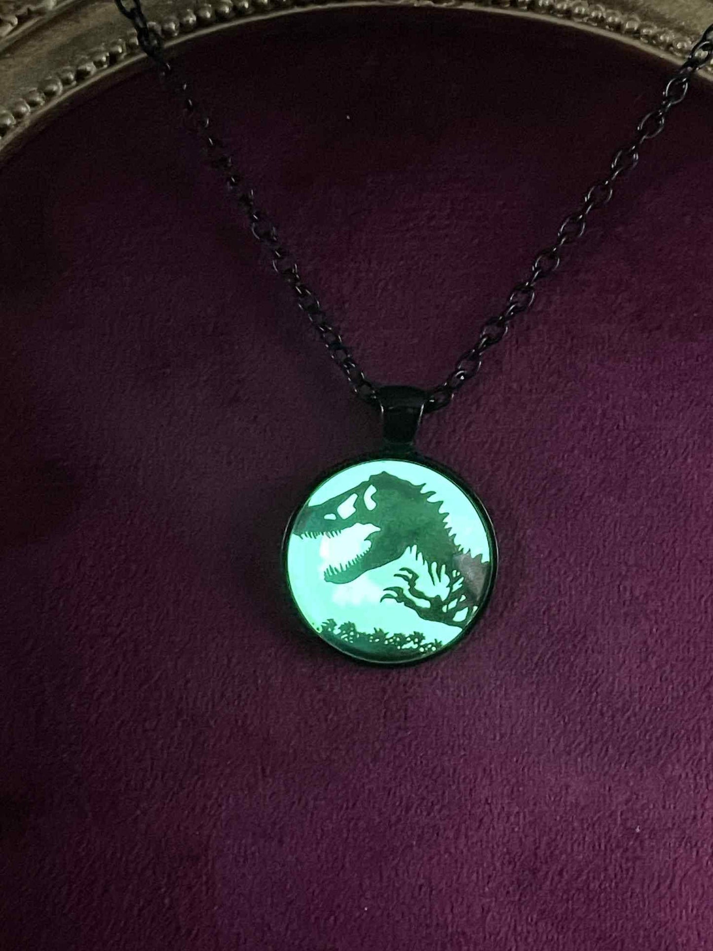 Glowing Round Necklace With Picture | Green Fluorescent Pendant Made of  Phosphorous | Glows In The Dark | Stainless Steel Luminous Jewelry