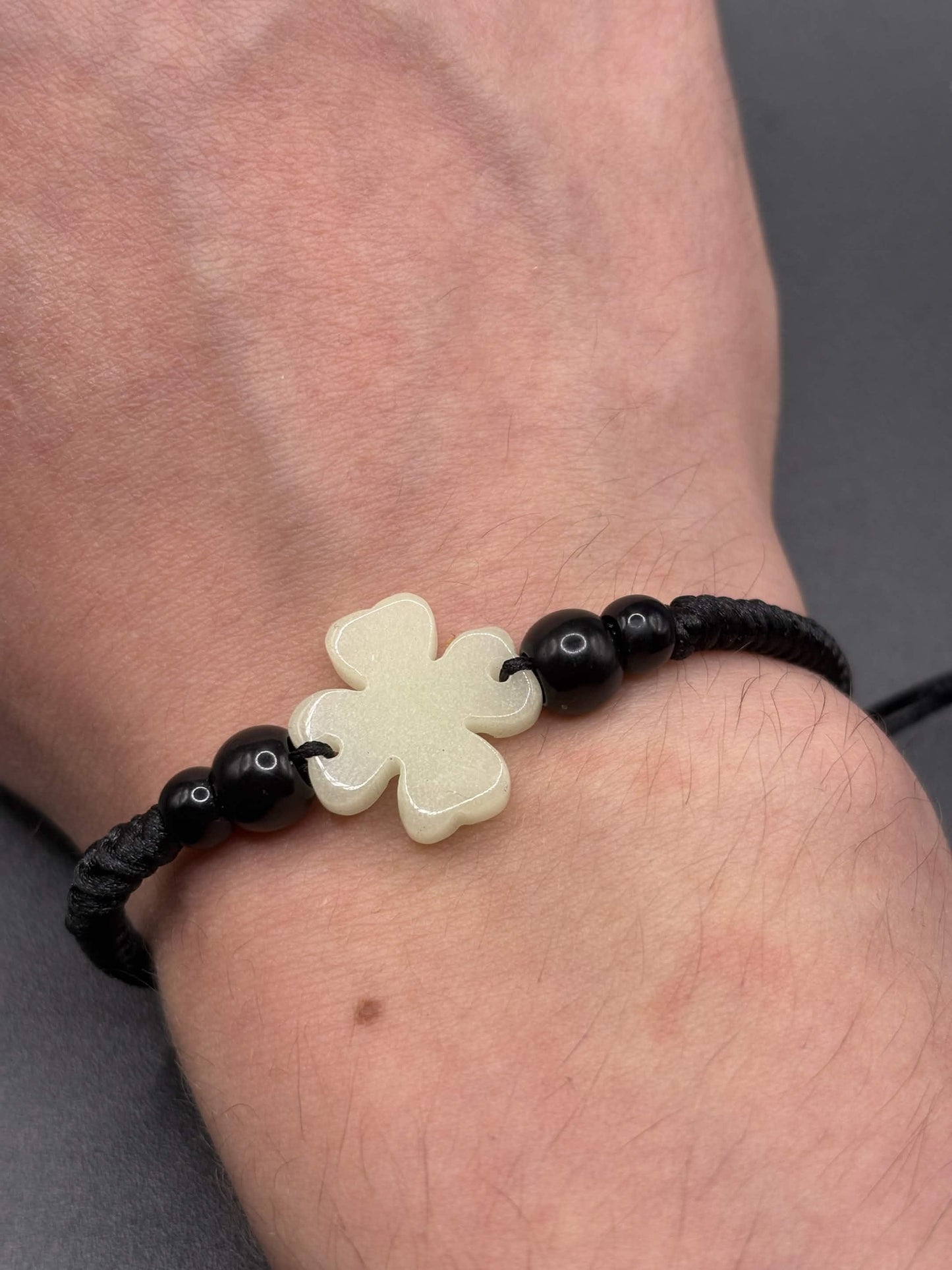 Glowing Four-Leaf Clover Bracelet | Green Fluorescent Nature Hand Jewelry | Glows In The Dark | Beautiful Phosphorous Jewelry