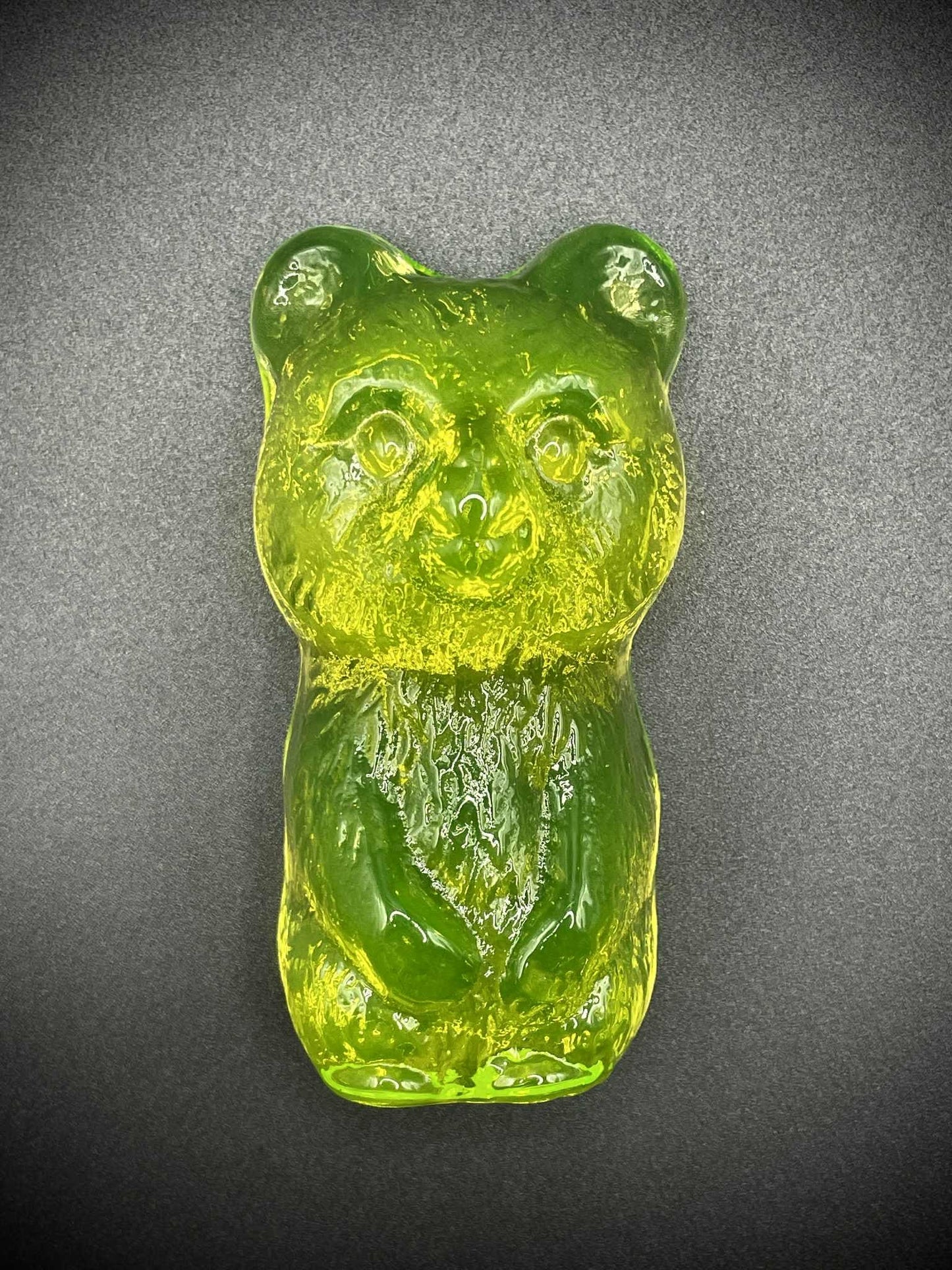 Uranium Glass Cute (Bear) Figurine | Yellow Vaseline Glass Statue | Forest Wildlife Teddy Bear Mammal Animal | Glows Under UV Light