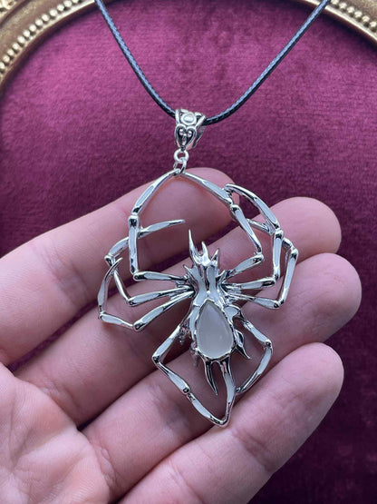 Phosphorous Spider Necklace | Fluorescent Arachnid Animal Pendant | Glows In The Dark | Stainless Steel Halloween Luminous Jewelry