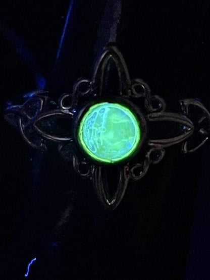 Uranium Glass (Faceted) Ring (Size 7) | Yellow Vaseline Glass Luminous Moon Star | It Glows Under UV Light | Handmade Silver Jewelry