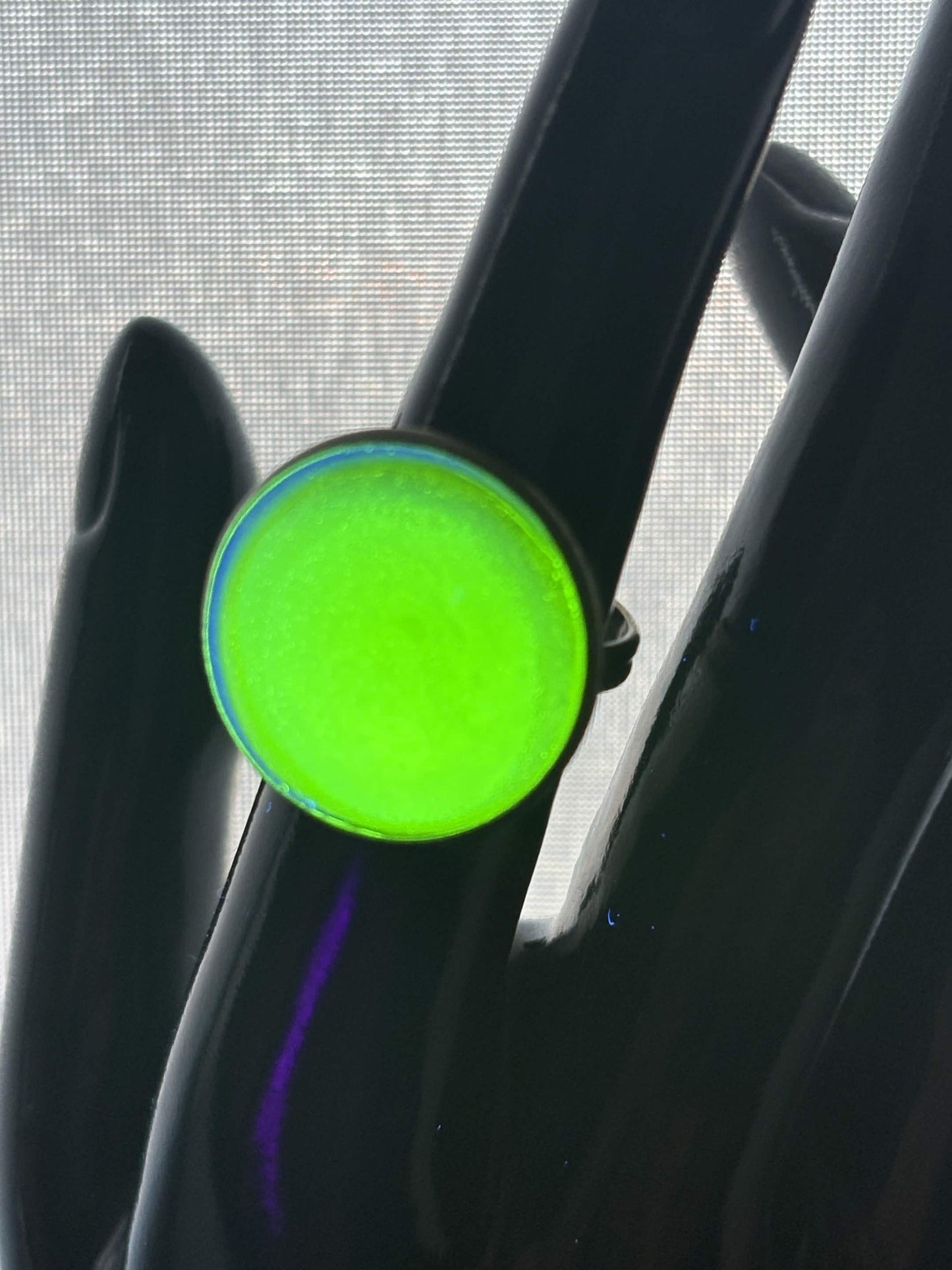 Uranium Glass Bronze Ring (Adjustable Size) | Yellow Vaseline Glass With Old Vintage Frame | Glows Under UV Light