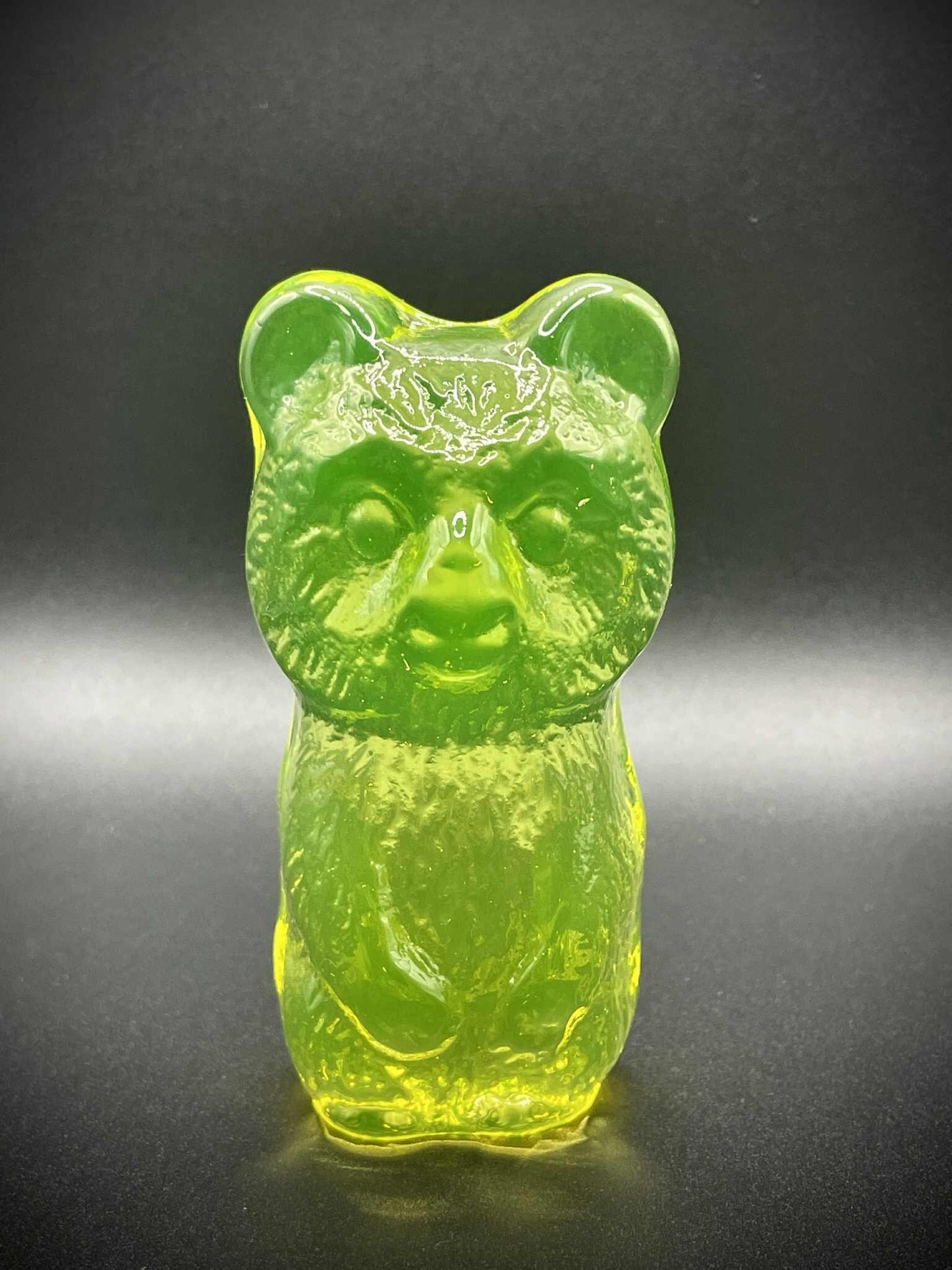 Uranium Glass Cute (Bear) Figurine | Yellow Vaseline Glass Statue | Forest Wildlife Teddy Bear Mammal Animal | Glows Under UV Light