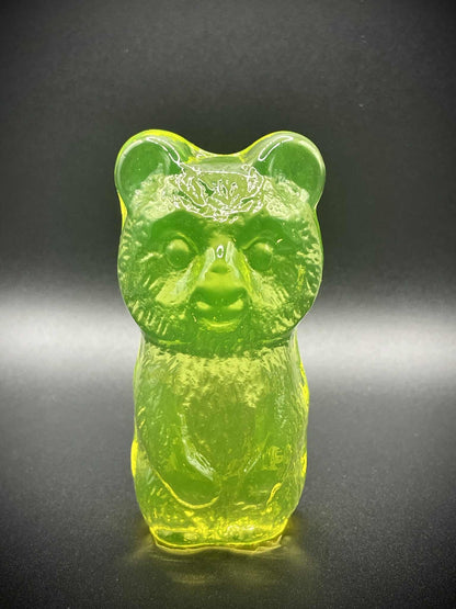 Uranium Glass Cute (Bear) Figurine | Yellow Vaseline Glass Statue | Forest Wildlife Teddy Bear Mammal Animal | Glows Under UV Light