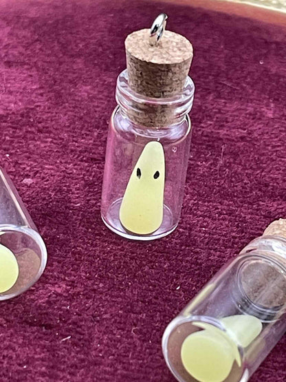 3 Glowing Ghosts In The Bottle | Glow In The Dark | Phosphorescent Figurine Accessory for Necklaces, Pendants, Keys & Night Visibility