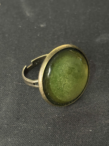 Uranium Glass Bronze Ring (Adjustable Size) | Yellow Vaseline Glass With Old Vintage Frame | Glows Under UV Light