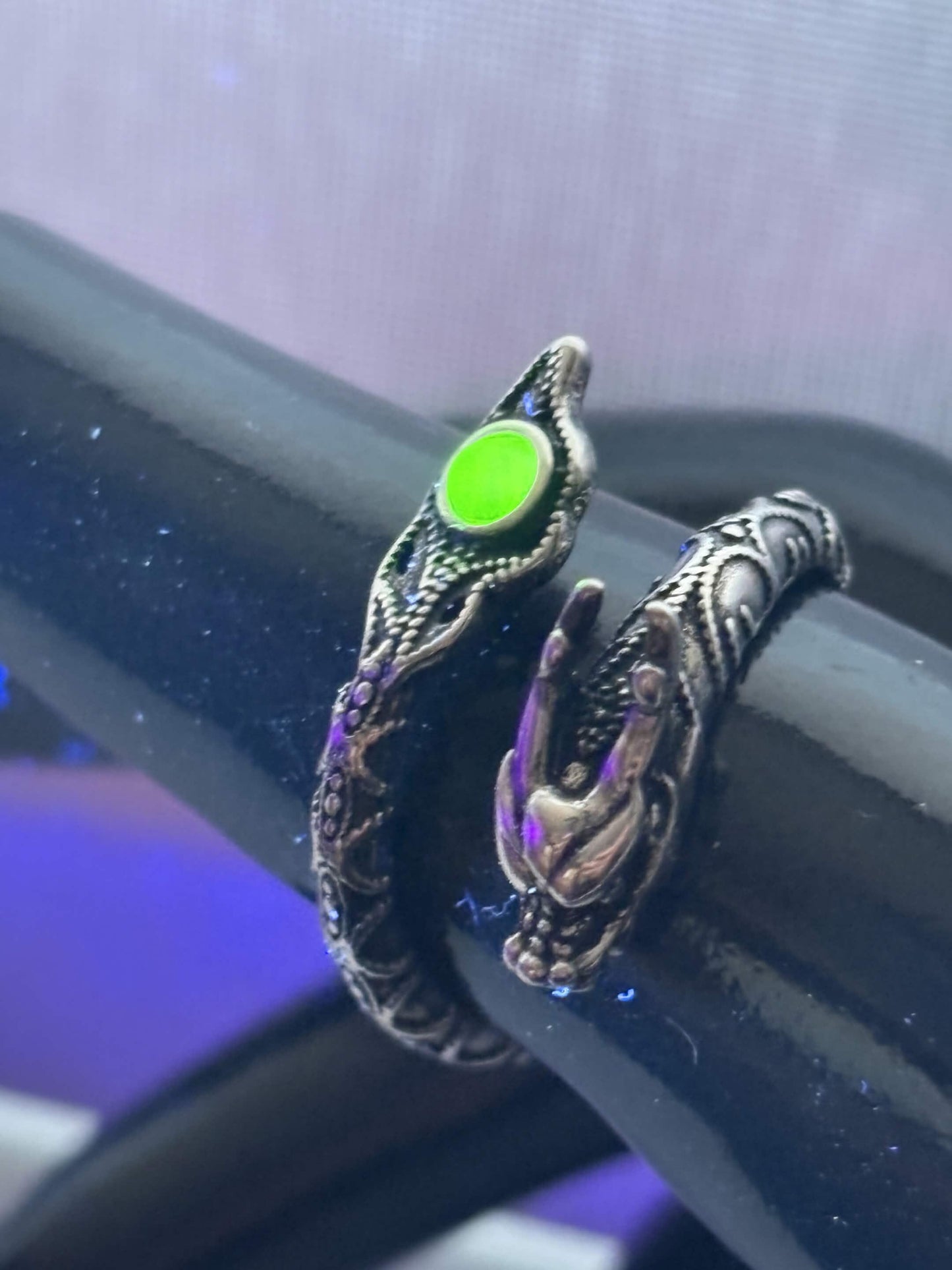 Uranium Glass (Dragon) Ring (Adjustable Size) | Yellow Vaseline Glass With Sterling Silver 925 Frame | Glows Under UV Light