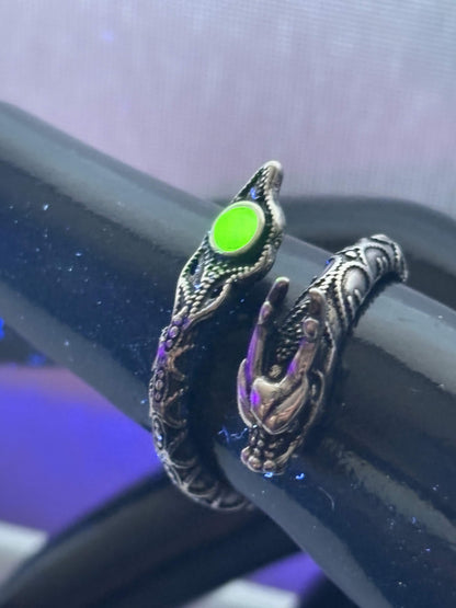 Uranium Glass (Dragon) Ring (Adjustable Size) | Yellow Vaseline Glass With Sterling Silver 925 Frame | Glows Under UV Light