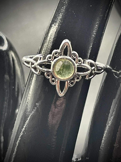 Uranium Glass (Faceted) Ring (Size 7) | Yellow Vaseline Glass Luminous Moon Star | It Glows Under UV Light | Handmade Silver Jewelry