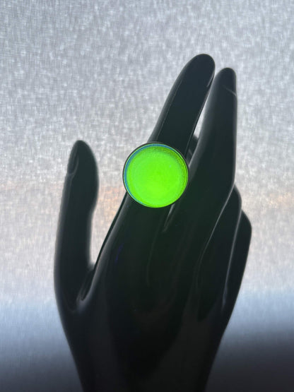 Uranium Glass Bronze Ring (Adjustable Size) | Yellow Vaseline Glass With Old Vintage Frame | Glows Under UV Light
