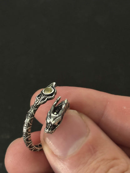 Uranium Glass (Dragon) Ring (Adjustable Size) | Yellow Vaseline Glass With Sterling Silver 925 Frame | Glows Under UV Light