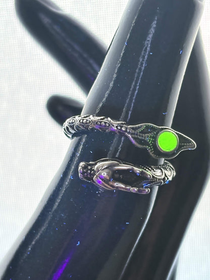 Uranium Glass (Dragon) Ring (Adjustable Size) | Yellow Vaseline Glass With Sterling Silver 925 Frame | Glows Under UV Light