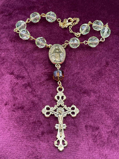 Glowing Small Uranium Glass Rosary (One-Decade) | Luminous Green Vaseline Beads | Pocket Prayer Ten-Beads | Handmade Spiritual Jewelry