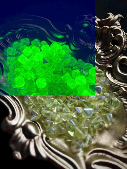 Uranium Glass (Bicone Beads 6mm) | Yellow Czech UV Glowing Reactive Vaseline Glass | 10pcs for Jewelry Making, DIY Crafts & Supplies