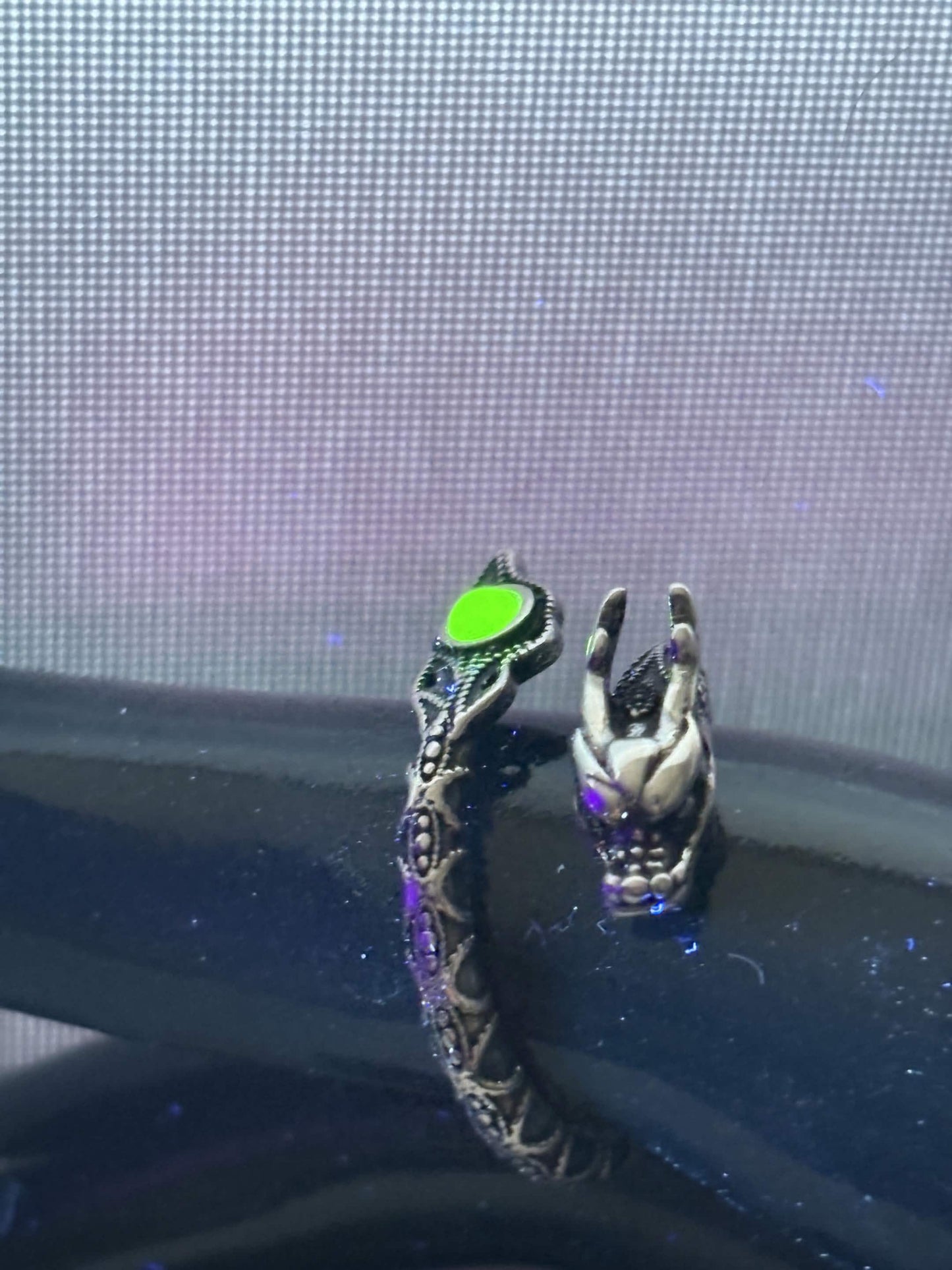 Uranium Glass (Dragon) Ring (Adjustable Size) | Yellow Vaseline Glass With Sterling Silver 925 Frame | Glows Under UV Light