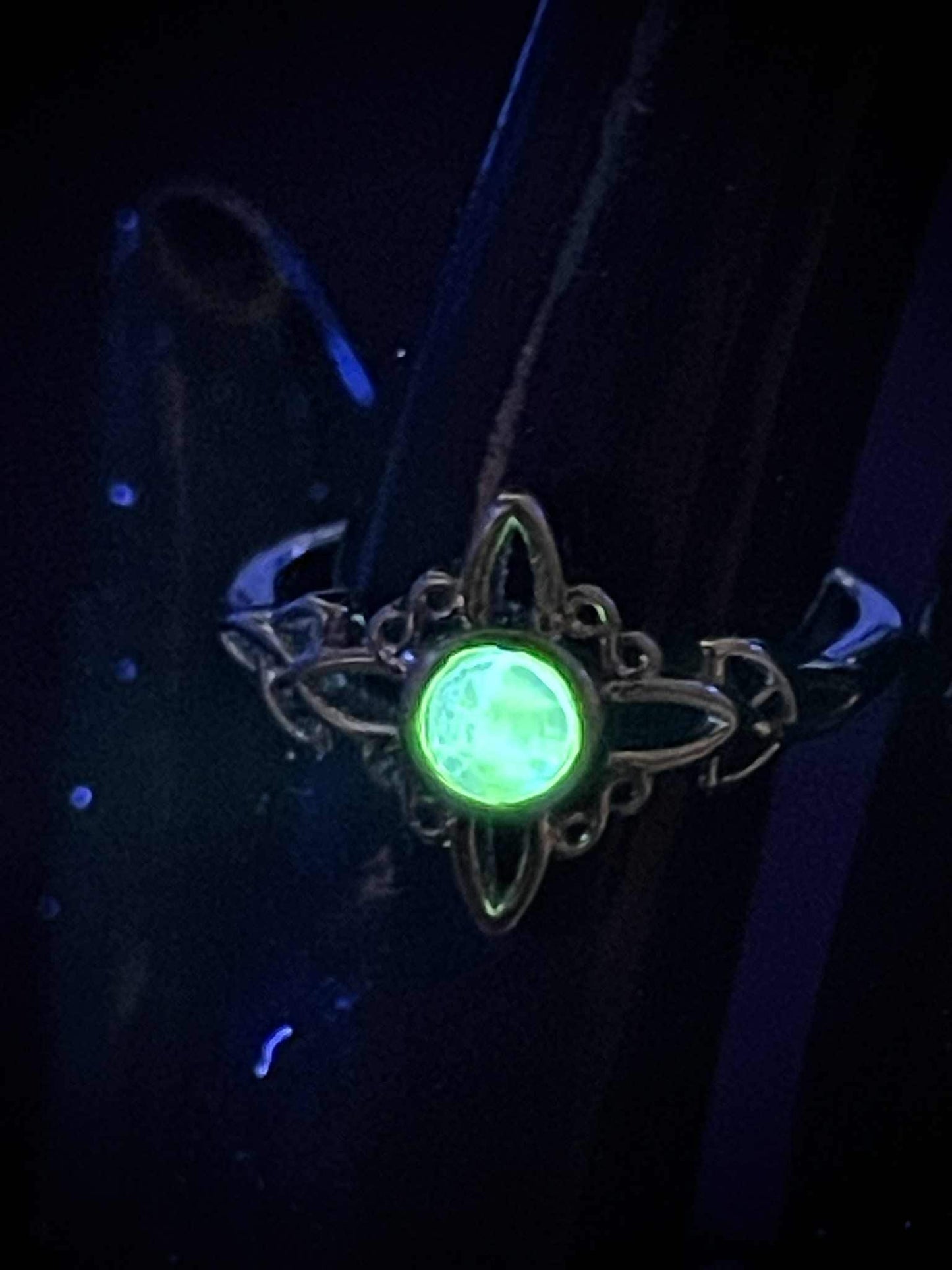 Uranium Glass (Faceted) Ring (Size 7) | Yellow Vaseline Glass Luminous Moon Star | It Glows Under UV Light | Handmade Silver Jewelry