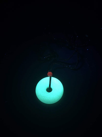 Glowing Donut Shaped Necklace | Green Fluorescent Pendant | Glows In The Dark | Beautiful Phosphorous Jewelry