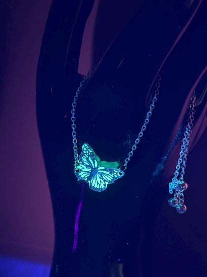 Glowing Turquoise "Butterfly Bracelet" | It Glows In The Dark | Phosphorescent Effect | Adjustable Insect Luminous Jewelry