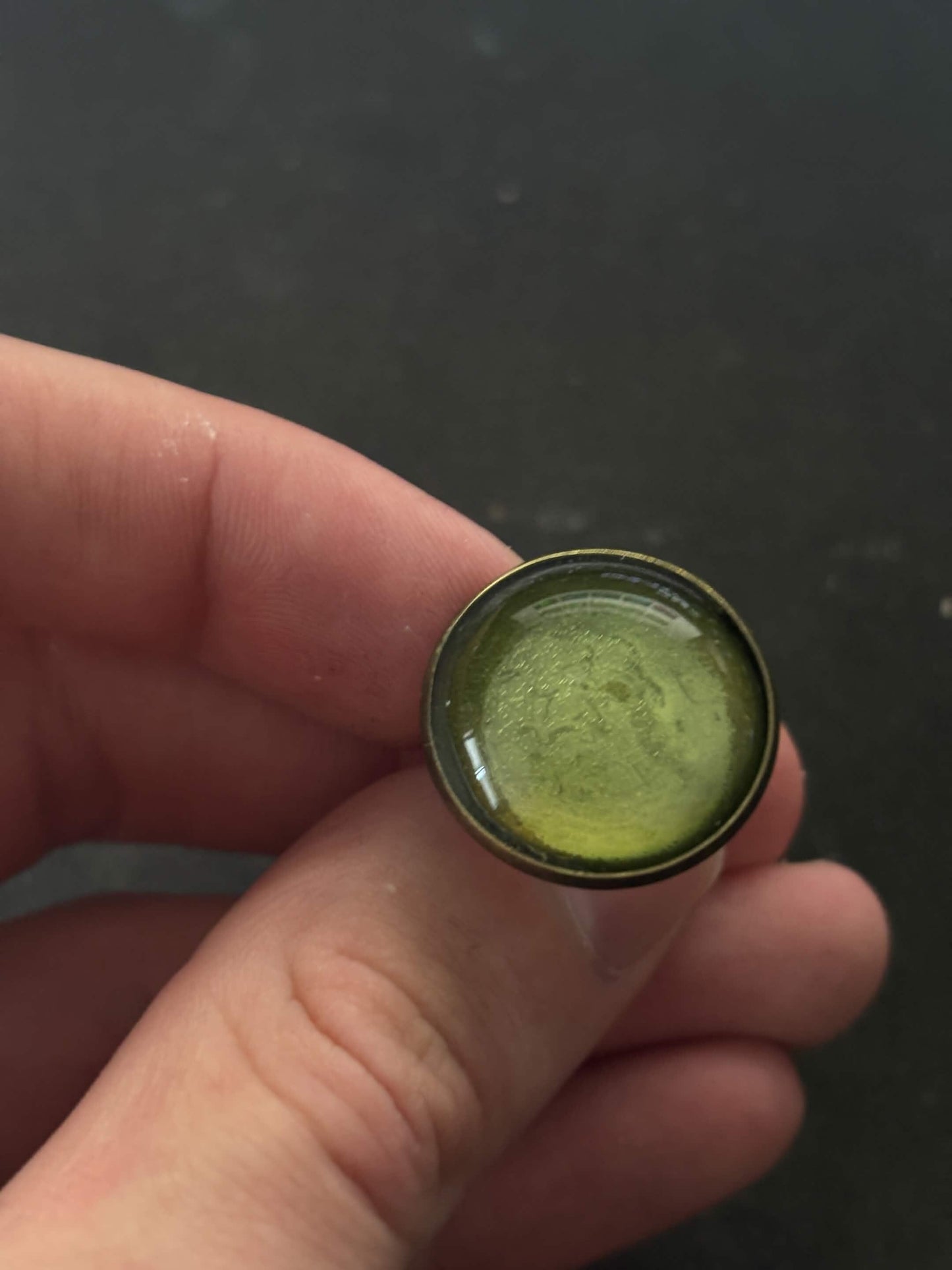 Uranium Glass Bronze Ring (Adjustable Size) | Yellow Vaseline Glass With Old Vintage Frame | Glows Under UV Light
