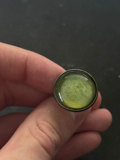 Uranium Glass Bronze Ring (Adjustable Size) | Yellow Vaseline Glass With Old Vintage Frame | Glows Under UV Light