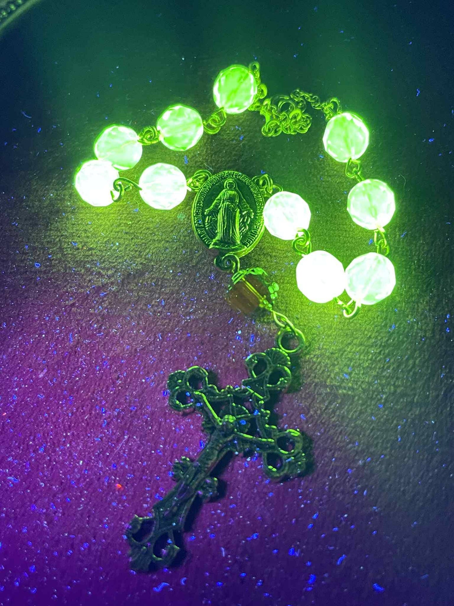 Glowing Small Uranium Glass Rosary (One-Decade) | Luminous Green Vaseline Beads | Pocket Prayer Ten-Beads | Handmade Spiritual Jewelry