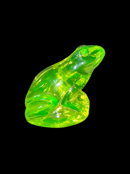 Vintage Uranium Glass Frog Figurine | Yellow Vaseline UV Reactive Glass Statue | Fluorescent Czech Depression Glass Animal Art | Glowing Under Blacklight