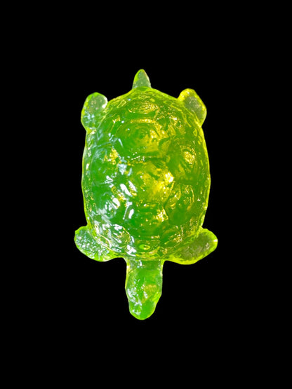 Uranium Glass Turtle Figurine | Yellow Vaseline Glass Animal Statue | Glowing Under UV Light | Czech Depression Glass Art | Vintage Atomic Collectible