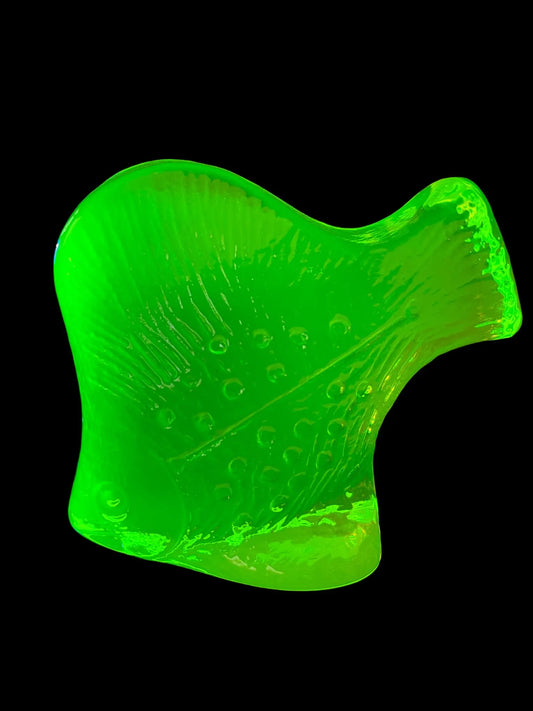 Uranium Glass Fish Figurine | Yellow Vaseline Glass Animal Statue | Glowing Fluorescent Depression Glass Art | UV Light Reactive Collectible