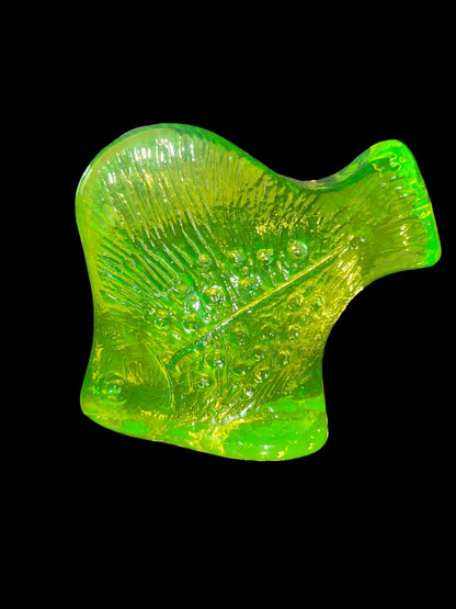 Uranium Glass Fish Figurine | Yellow Vaseline Glass Animal Statue | Glowing Fluorescent Depression Glass Art | UV Light Reactive Collectible